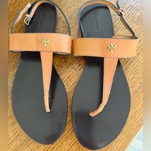 Tory Burch Brown Leather Sandals with Gold Logo Size 9.5 - never worn!!